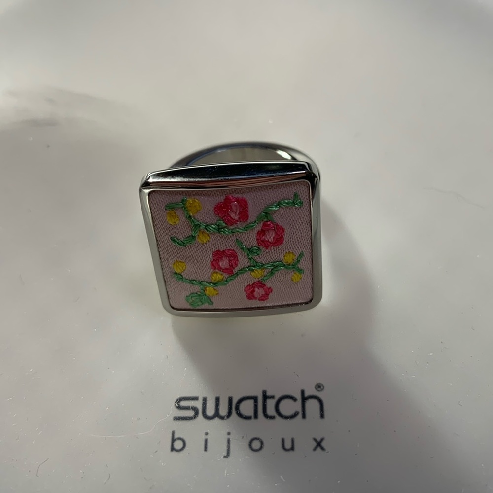 Swatch Bijoux Flowercage Stainless Steel and Satin Ring - size 5